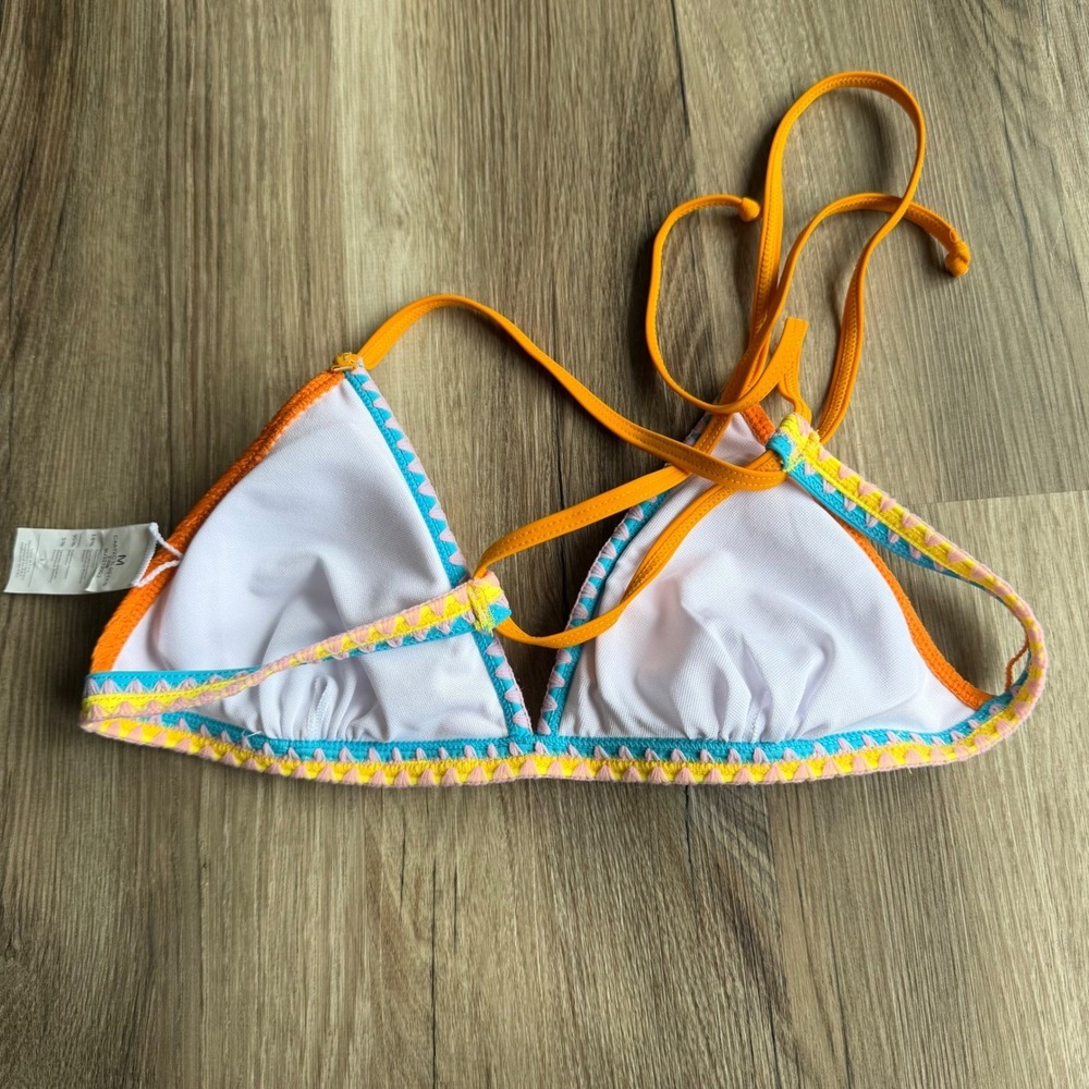 CUPSHE Orange Textured Triangle Bikini Top Embroidered Trim M - Picture 5 of 5
